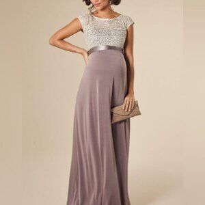 Tiffany Rose Maternity Mia Sequin Embroidered Full Length Gown - Dusky Truffle